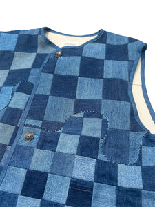 CHECKER FLAG Patchwork Denim Vest (One of a kind)