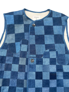 CHECKER FLAG Patchwork Denim Vest (One of a kind)