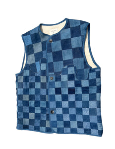 CHECKER FLAG Patchwork Denim Vest (One of a kind)