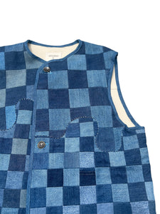 CHECKER FLAG Patchwork Denim Vest (One of a kind)