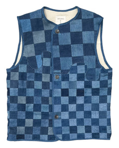 CHECKER FLAG Patchwork Denim Vest (One of a kind)