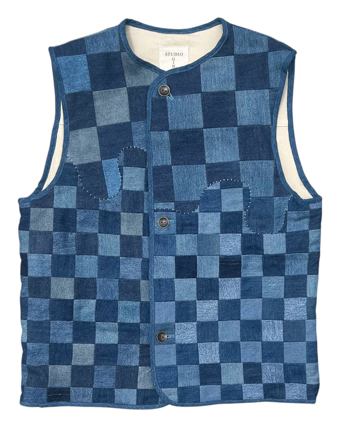CHECKER FLAG Patchwork Denim Vest (One of a kind)